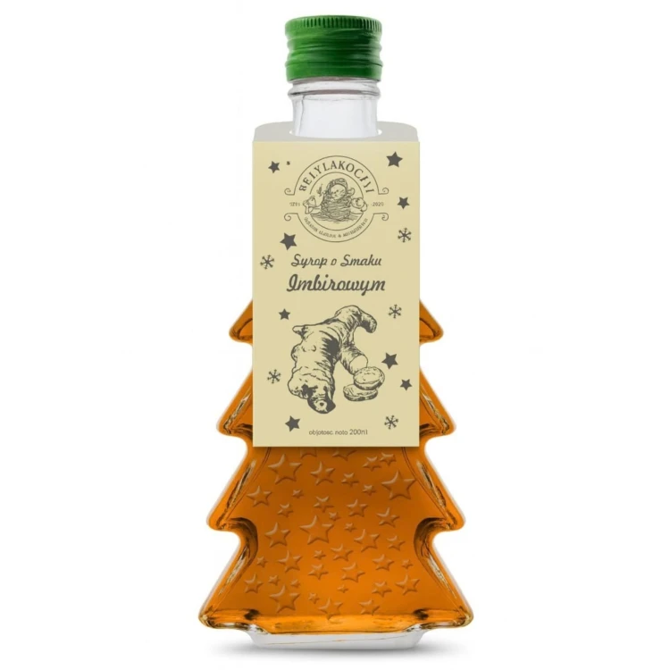 Syrop o smaku imbir – butelka choinka 250 ml, wzór gwiazdki (składnik zestawu)