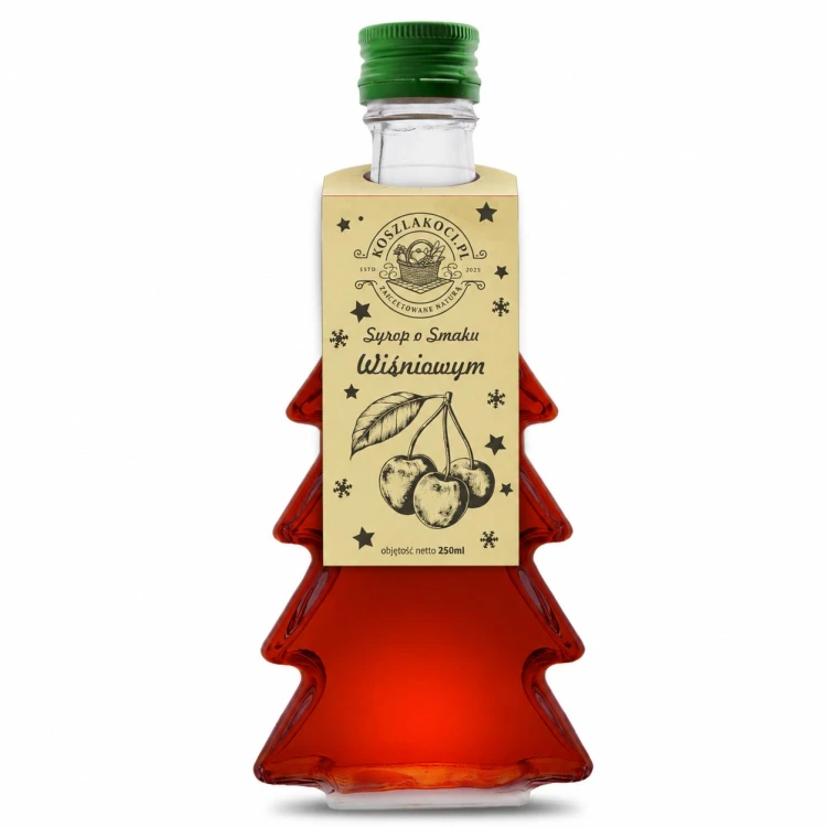 Syrop o smaku wiśnia – butelka choinka 250 ml, wzór gładka (składnik zestawu)