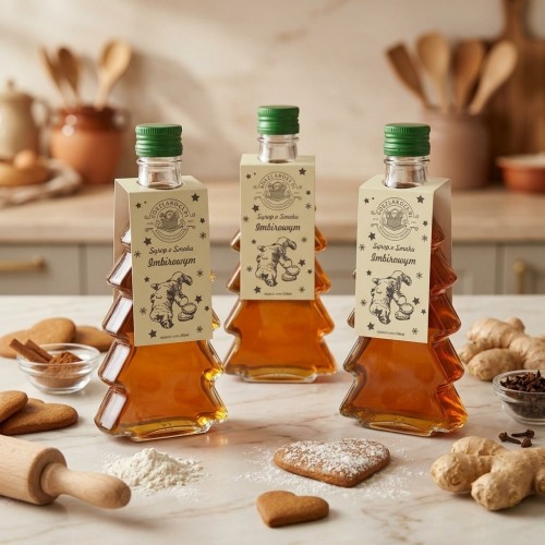 Syrop o smaku imbirowym w gładkiej szklanej butelce choince 250 ml – trzy butelki kuchnia