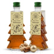 Syrop o smaku imbirowym w szklanej butelce choince 250 ml z napisem Wesołych Świąt – dwie butelki białe tło