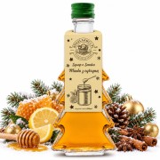 Syrop o smaku miodu z cytryną w gładkiej szklanej butelce choince 250 ml – zdjęcie produktowe miód cytryna