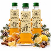 Syrop o smaku miodu z cytryną w gładkiej szklanej butelce choince 250 ml – trzy butelki białe tło