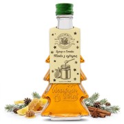 Syrop o smaku miodu z cytryną w szklanej butelce choince 250 ml z napisem Wesołych Świąt – zdjęcie produktowe dekoracje