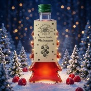 Zestaw 20 syropów o smaku malinowym w butelkach choinkach 250 ml, gładkie szkło – śnieg choinki