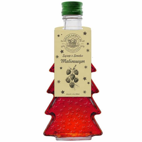 Syrop o smaku malinowym w szklanej butelce choince 250 ml w gwiazdki – zdjęcie produktowe