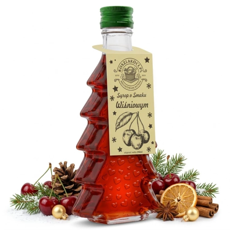 Zestaw 20 syropów o smaku wiśniowym w butelkach choinkach 250 ml w serca – zdjęcie produktowe pomarańcza