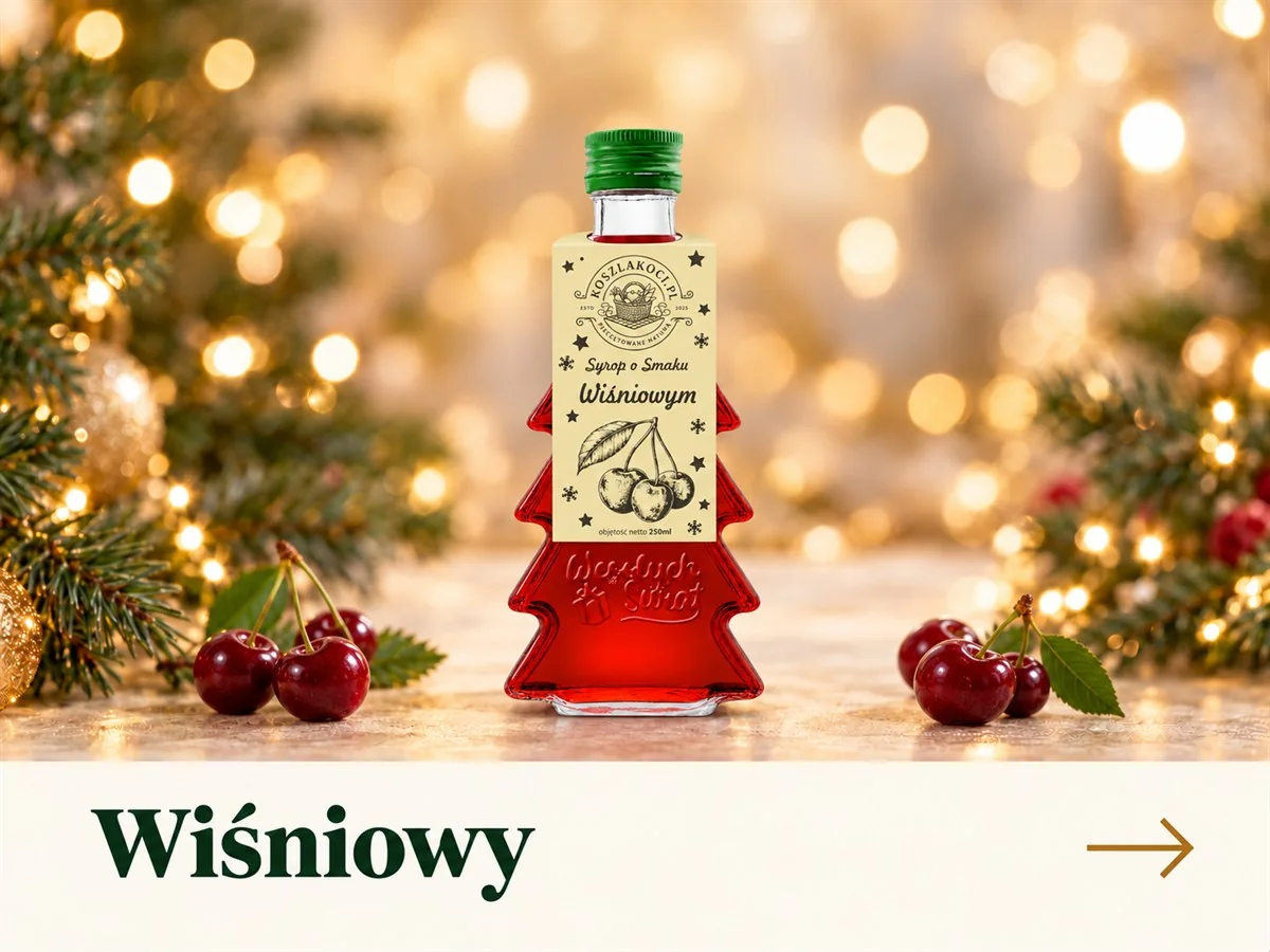 Syrop o smaku wiśniowym w szklanej butelce choince 250 ml – prezent na święta