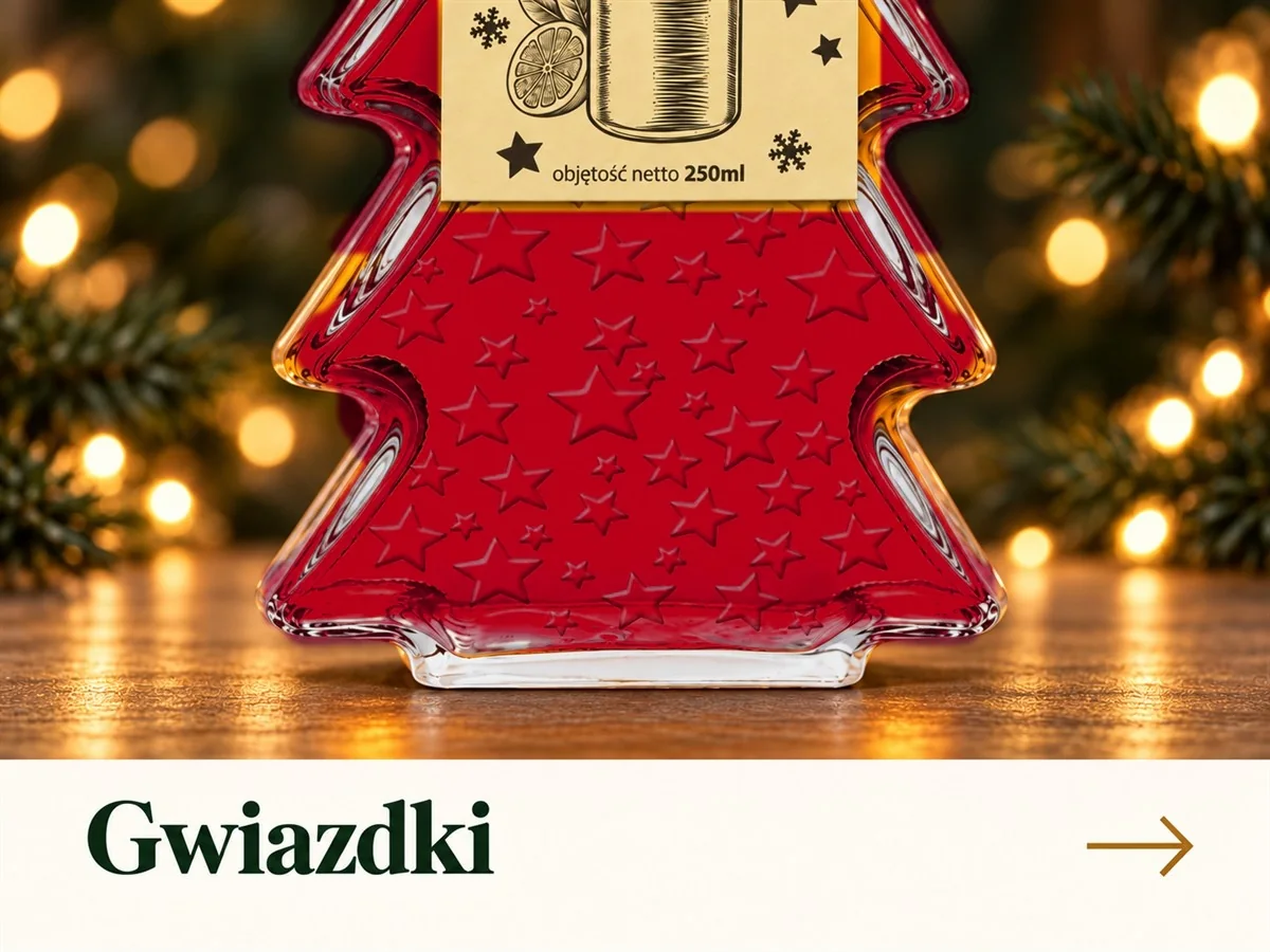 Szklana butelka choinka w gwiazdki 250 ml z syropem o smaku malinowym