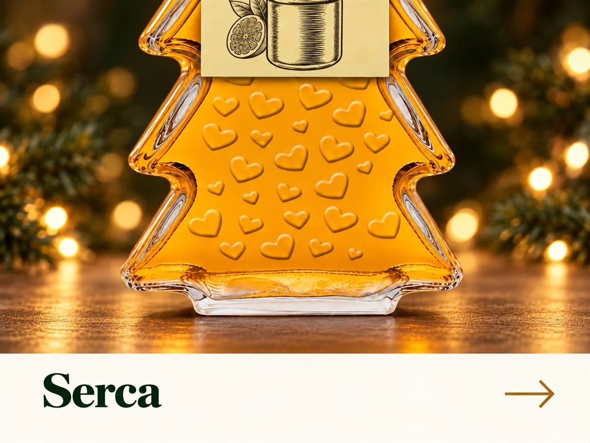 Szklana butelka choinka w serca 250 ml z syropem do herbaty